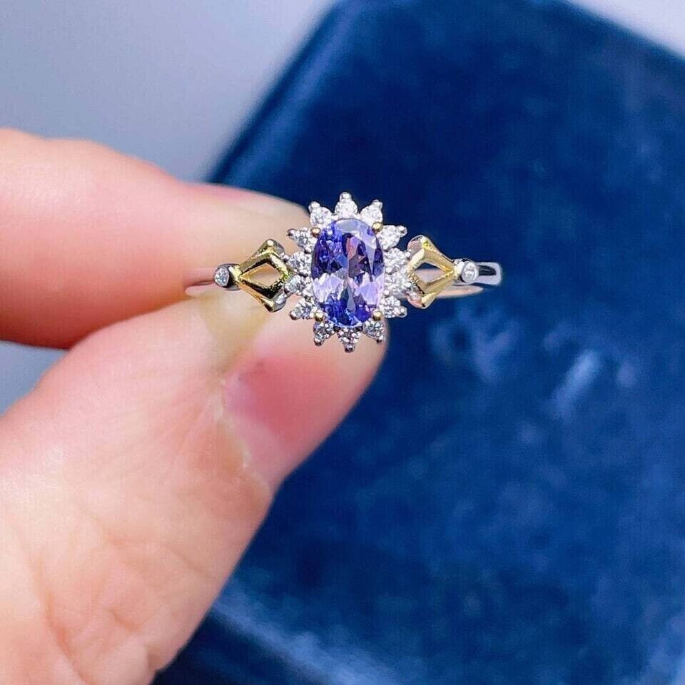 2Ct Oval Cut Simulated Tanzanite Engagement Band Ring In 14k White Gold Plated