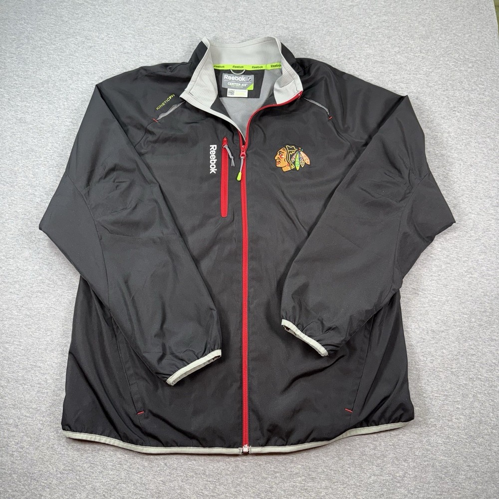 Reebok Chicago Blackhawks Hockey NHL Black Full Zip Kinetic Fit Jacket Size: XL