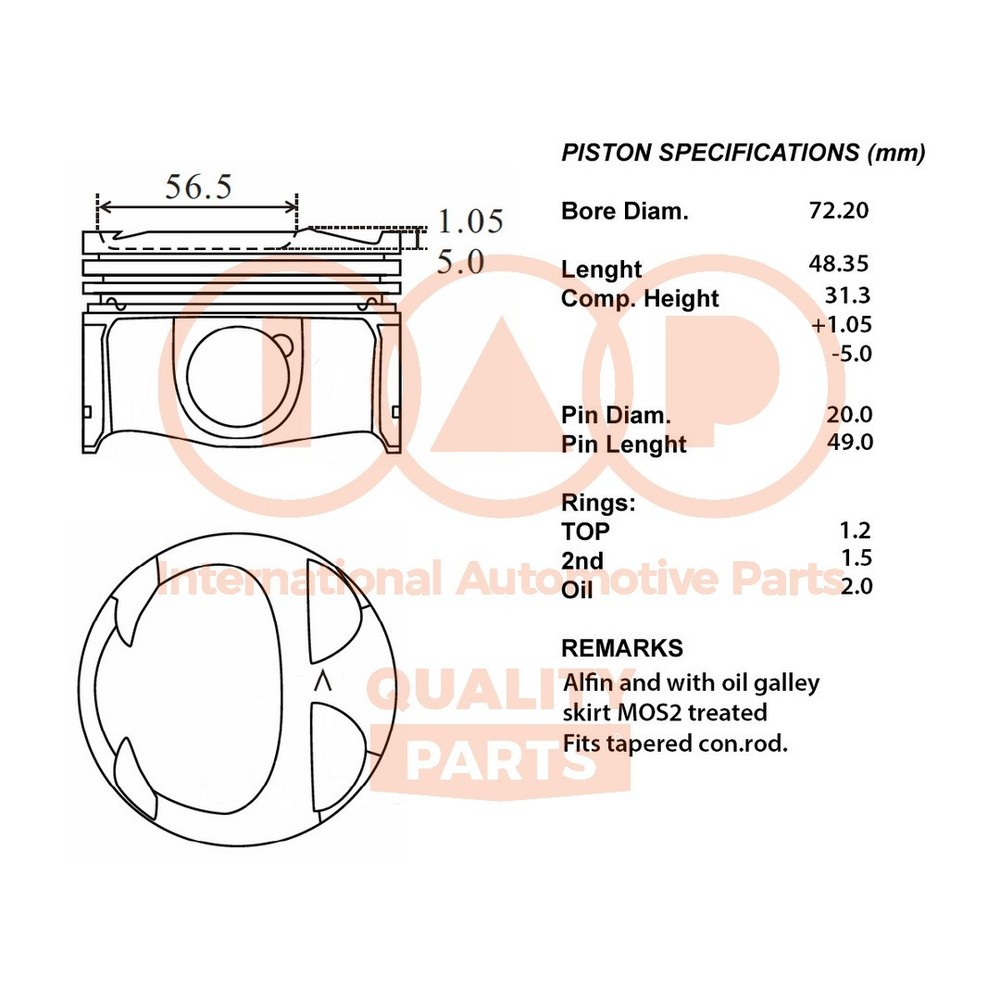 Complete Piston Series 100-13116 IAP QUALITY PARTS for Renault Mercedes-Standard