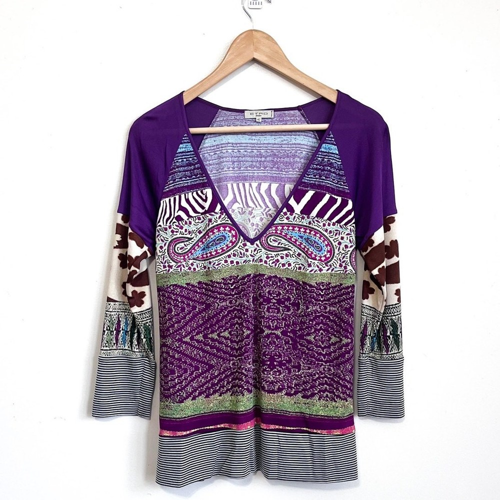 ETRO Womens Milano Shirt Size 42 US 12 Floral Paisley Abstract Stretchy Artsy