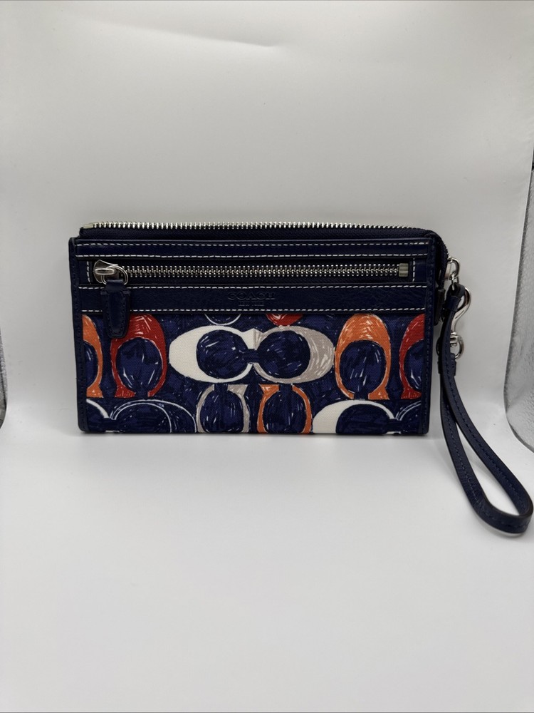 Coach Signature C Wristlet Wallet Blue Canvas multicolor monogram