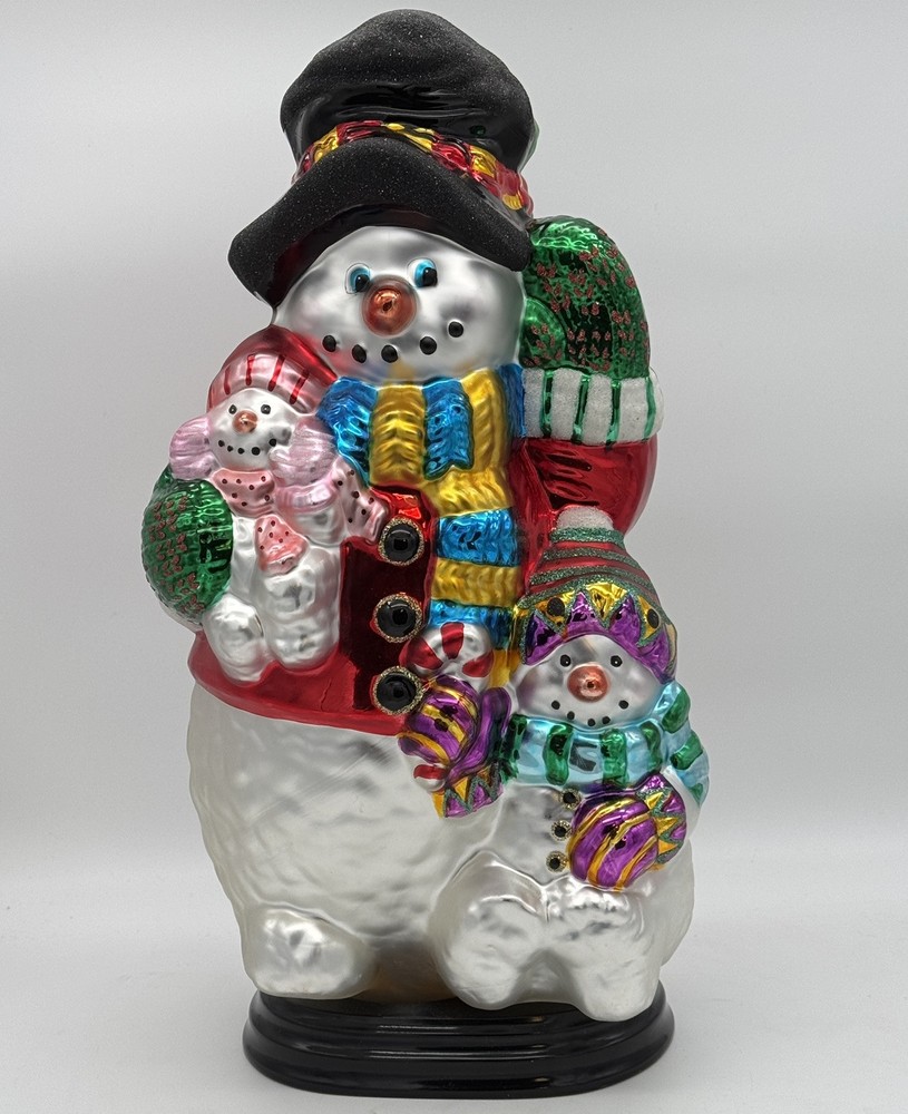 Hand-Painted Glass Snowman Christmas Decor with 18-Inch Wooden Base  