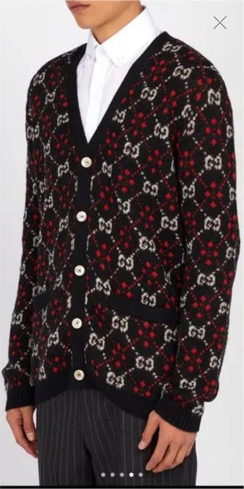 Gucci GG Diamond Alpaca Wool Cardigan in Midnight Blue