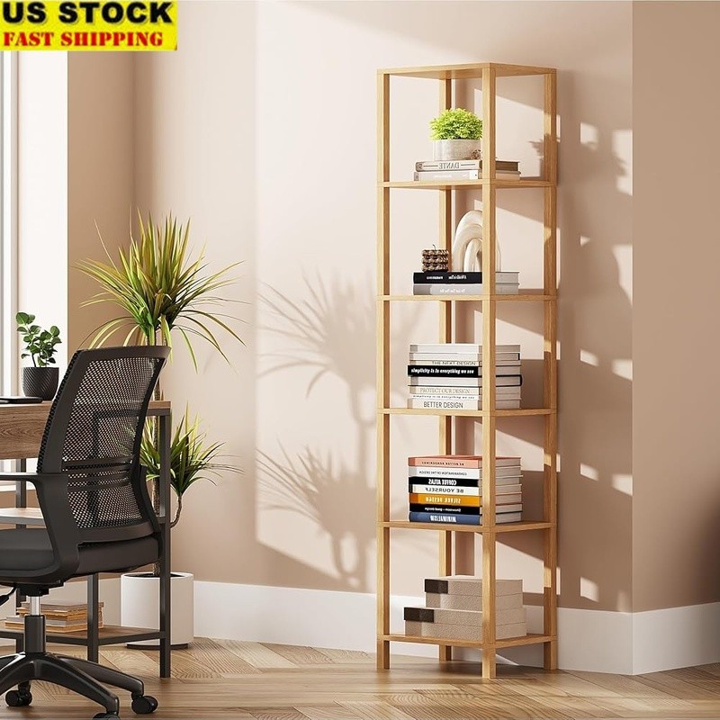 6 Tier Bookshelf Open Storage Adjustable Feet Easy Assembly Home Office Display