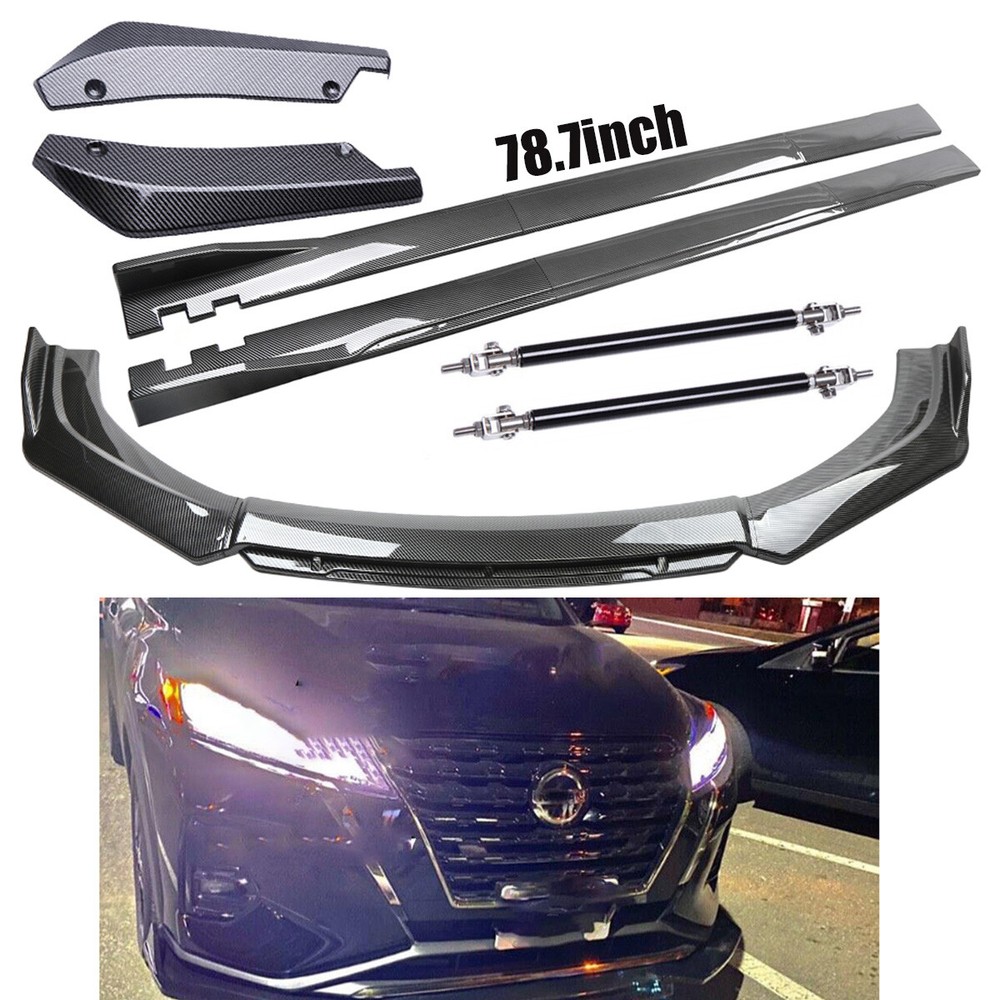 For Nissan Kicks PCS Carbon Fiber Side Skirts Rear Front Bumper Lip Splitter Rod