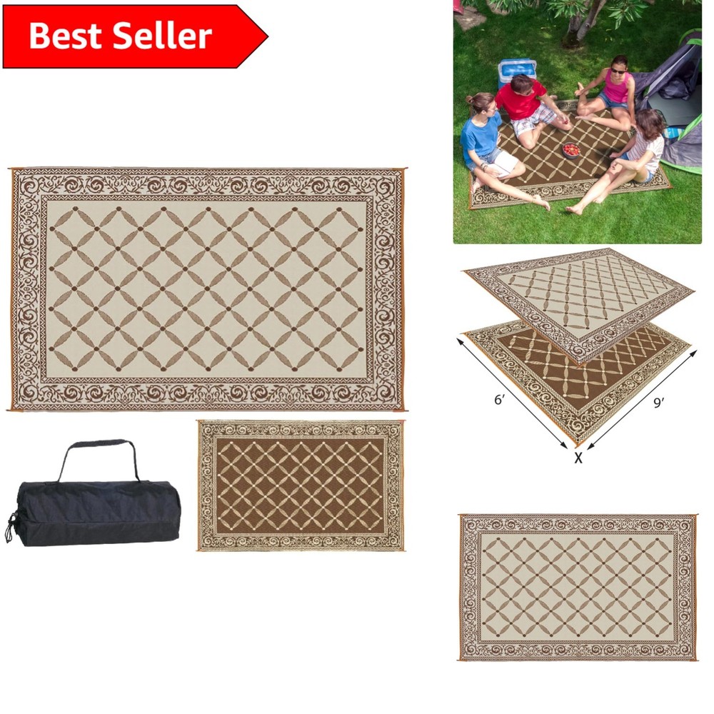 Large 6x9 Outdoor Straw Rug - Lightweight, Easy-Clean for Events