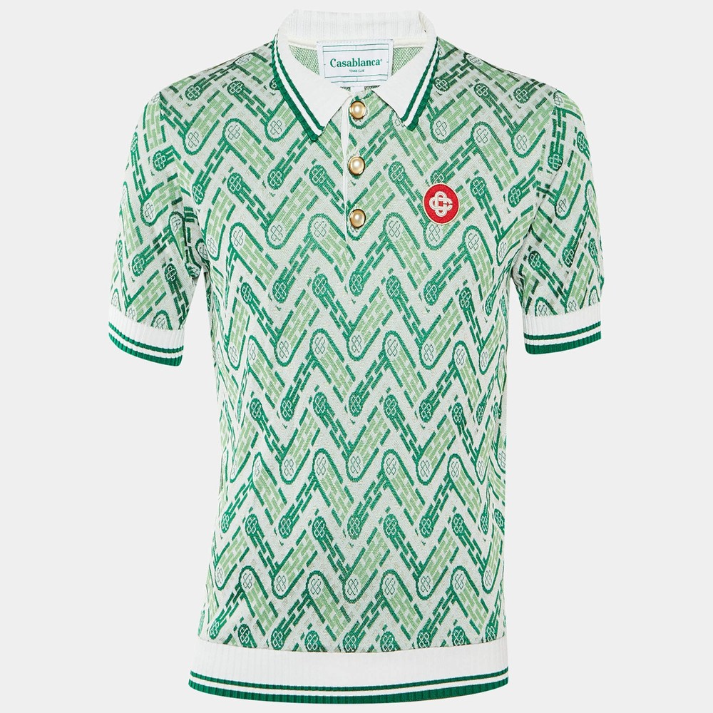 Casablanca Green Monogram Knit Polo TShirt L