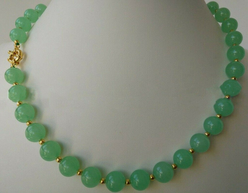 New Natural 12mm Light Green Jade Round Gemstone Beads Necklace 18inch AAA