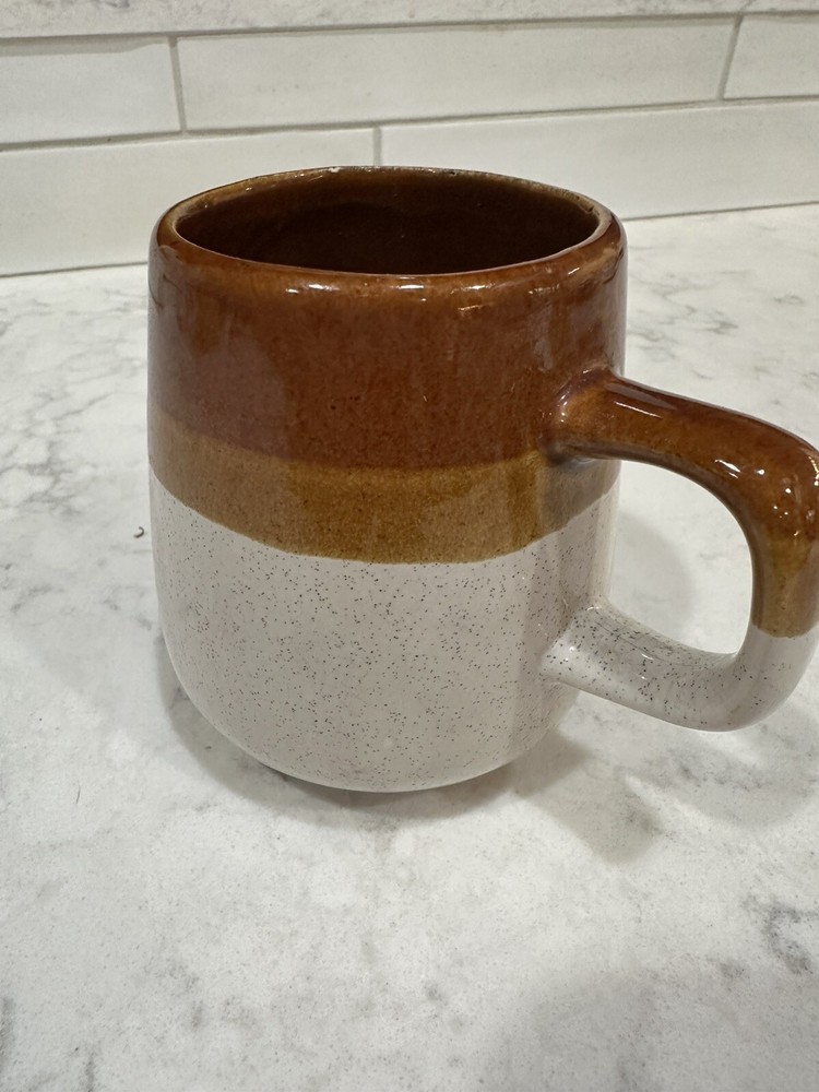 Vintage Stoneware 70s Tricolour Brown Stripe & Speckled Dip Glaze Mug