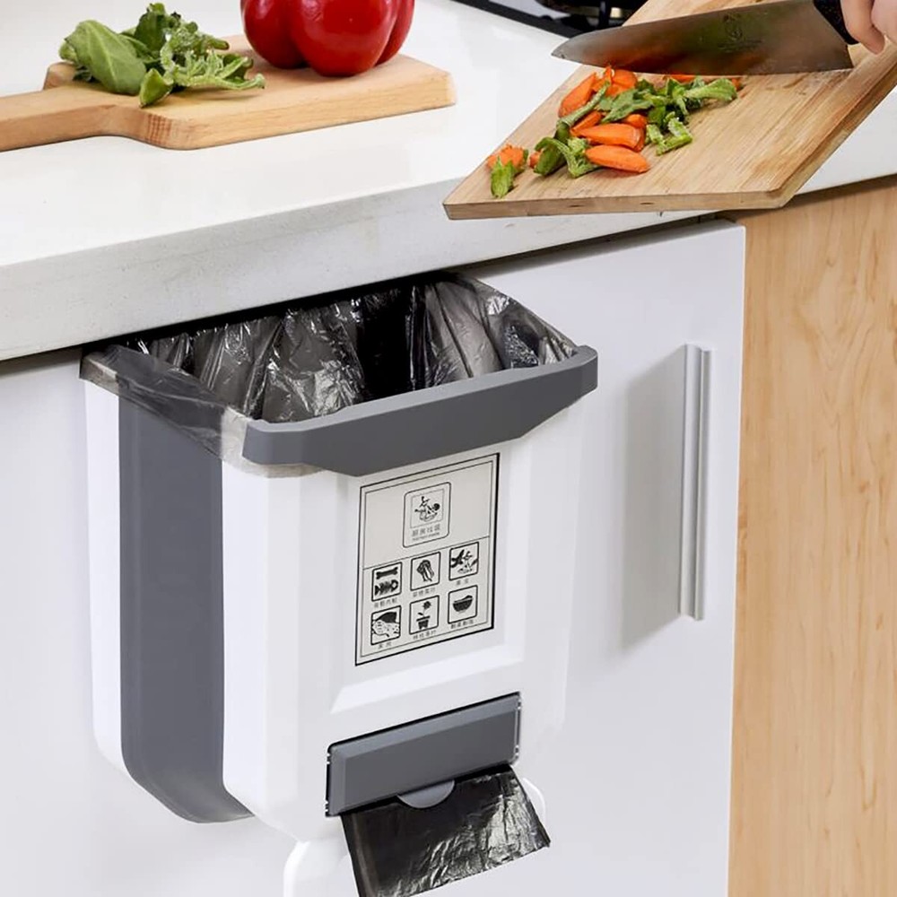 Hanging Kitchen Trash Can, Foldable Waste Bin for Kitchen, Collapsible Hang S...