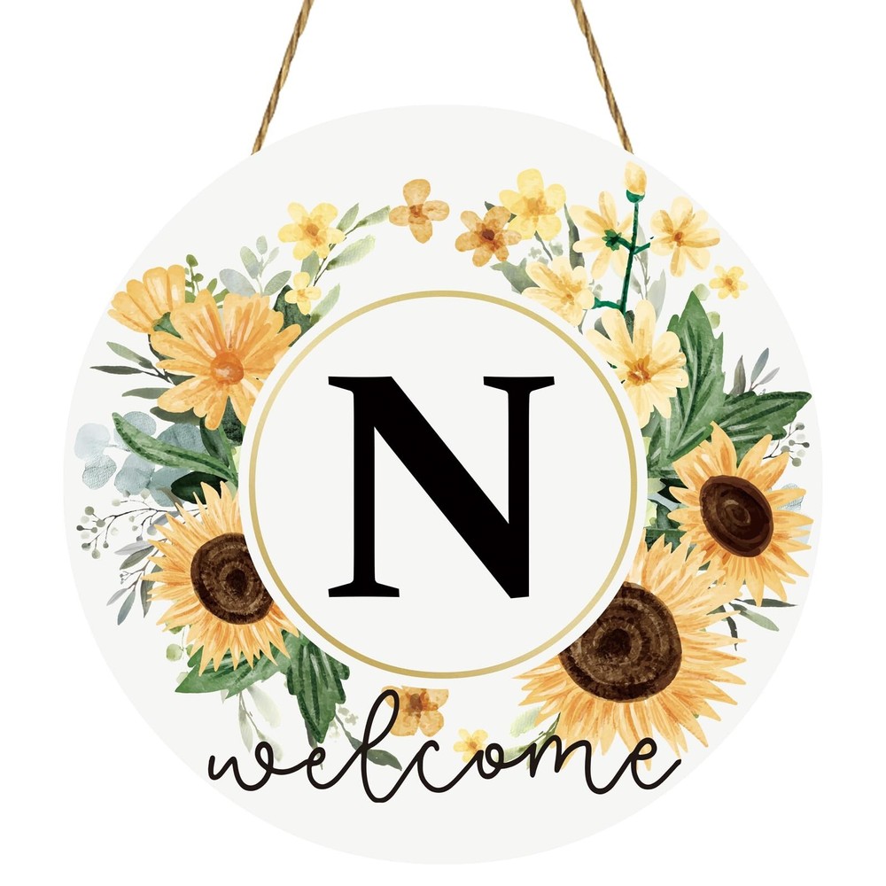 Summer Sunflower Monogram N Floral Wooden Wreath Decor