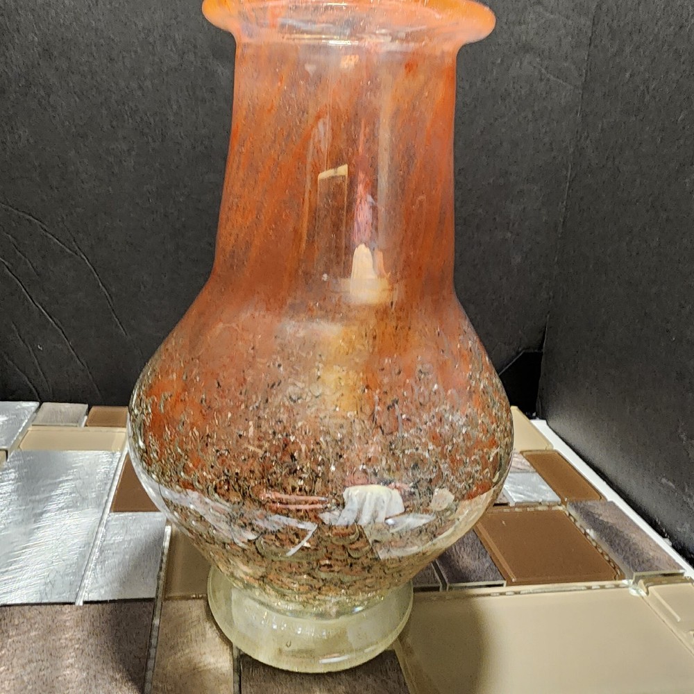 Vintage Balucontay Peach Iridescent Crystal Swirl Vase for Christmas Sale-image