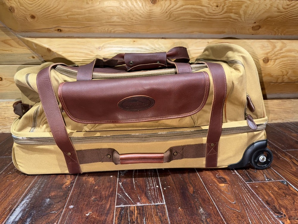 Bob Timberlake Large Tan Canvas Leather Wheeled Duffle Luggage NEW