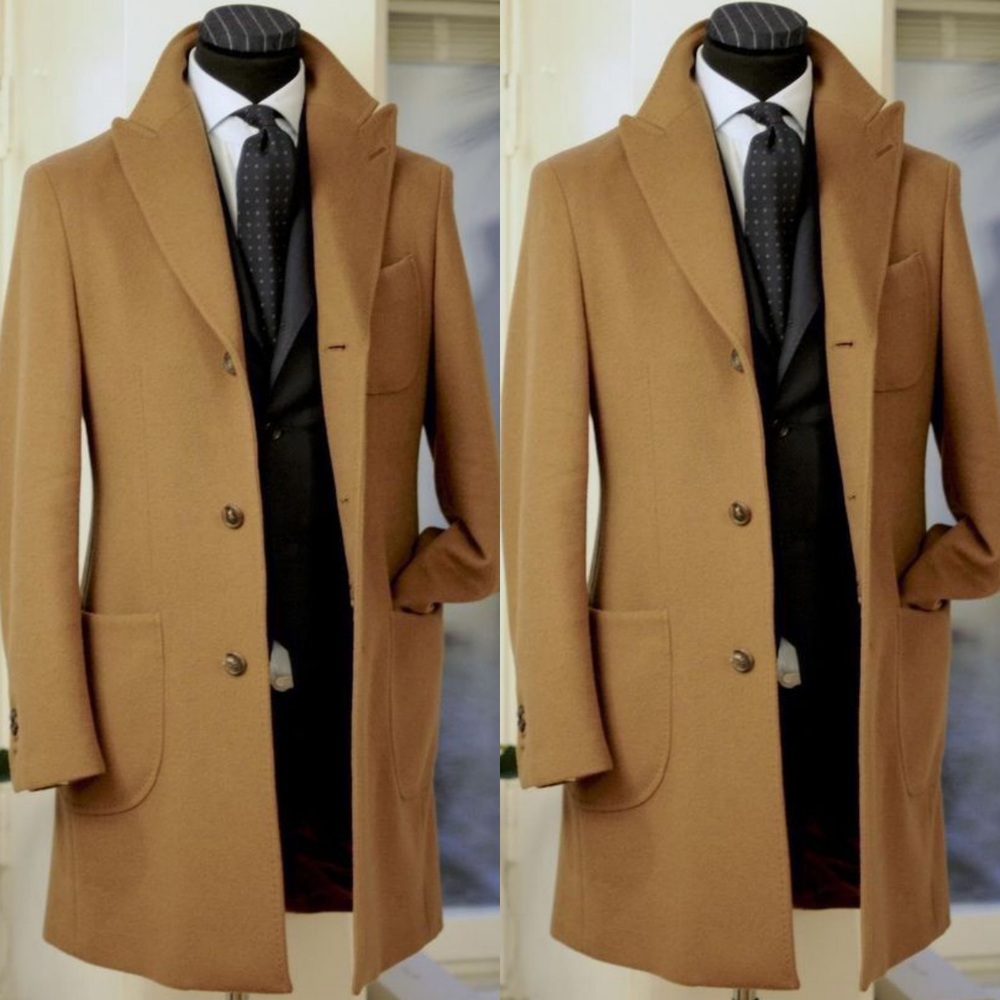 100% Cashmere Men's Overcoat Long Suit Warm Winter Business Offical Jacket