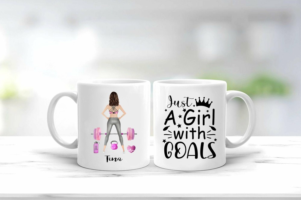 Custom Gym Girl Mug Just A Girl With Goals Mug Gym Lover Mug Custom Fitness Mug