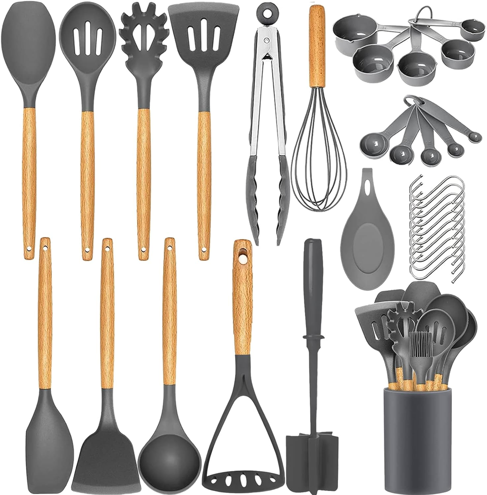Kitchen Utensils Set,33 Pcs Non-Stick Silicone Cooking Utensils Set with Spatula