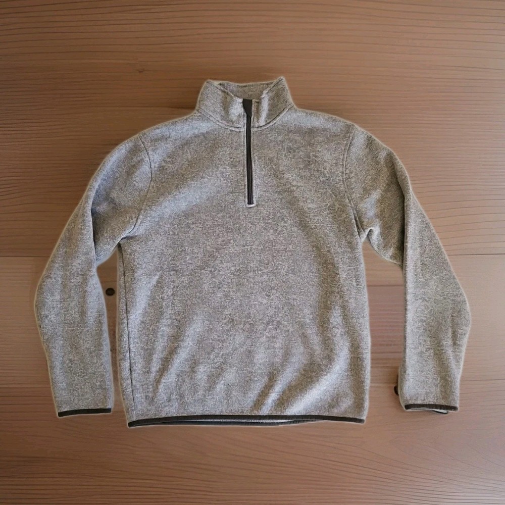 J.Crew Athleisure Fleece Pullover Mock Neck Quarter Zip Grey Sweatshirt Men's Lg