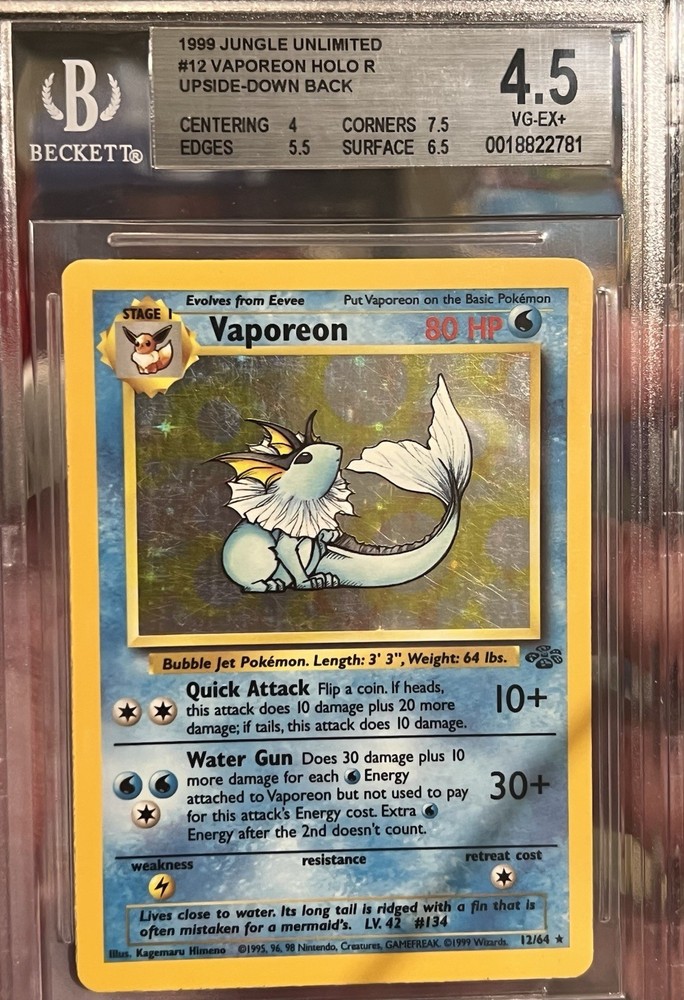 BGS 4.5 INVERTED UPSIDE DOWN BACK ERROR Vaporeon 1999 Jungle 12/64 Holo 1/1GRAIL