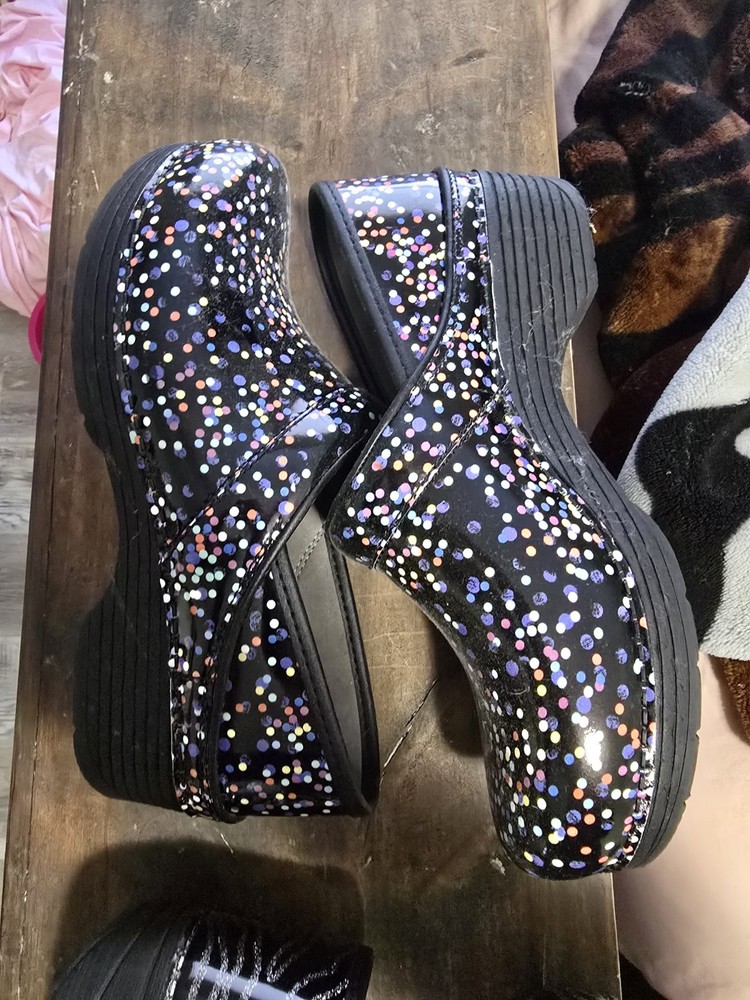1639 Dansko Womens LT Pro Confetti Patent Clogs Size 39 EU 8.5-9 US