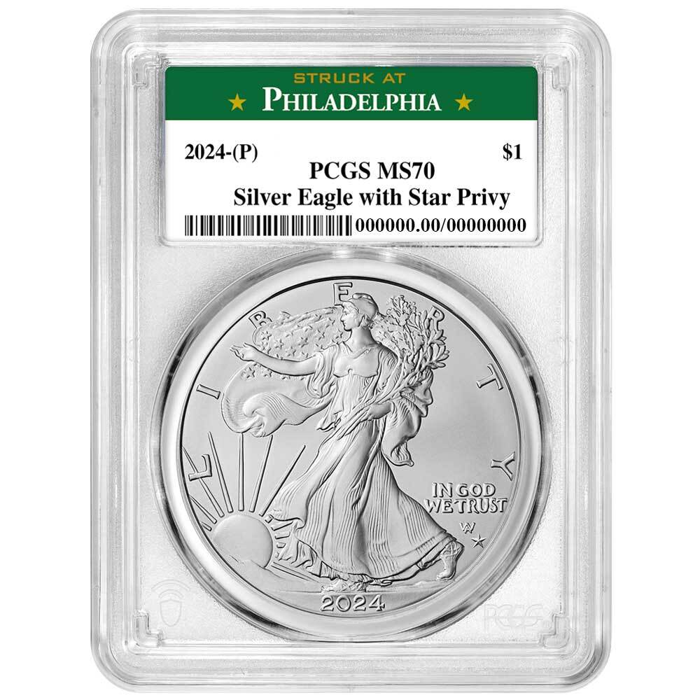 Presale - 2024 (P) $1 American Silver Eagle Star Privy PCGS MS70 Philadelphia...-image