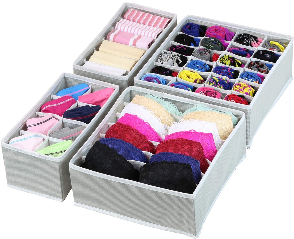Closet Underwear Organizer Drawer Divider 4 Set, Gray