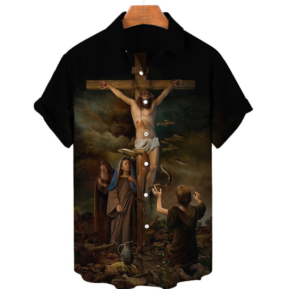 Jesus Loves You Cross 3D Printed Hawaiian Short Sleeve Button Up Shirt