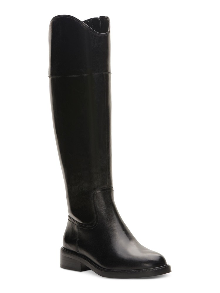 VINCE CAMUTO Womens Black Goring Padded Alfella Round Toe Block Heel Zip-Up