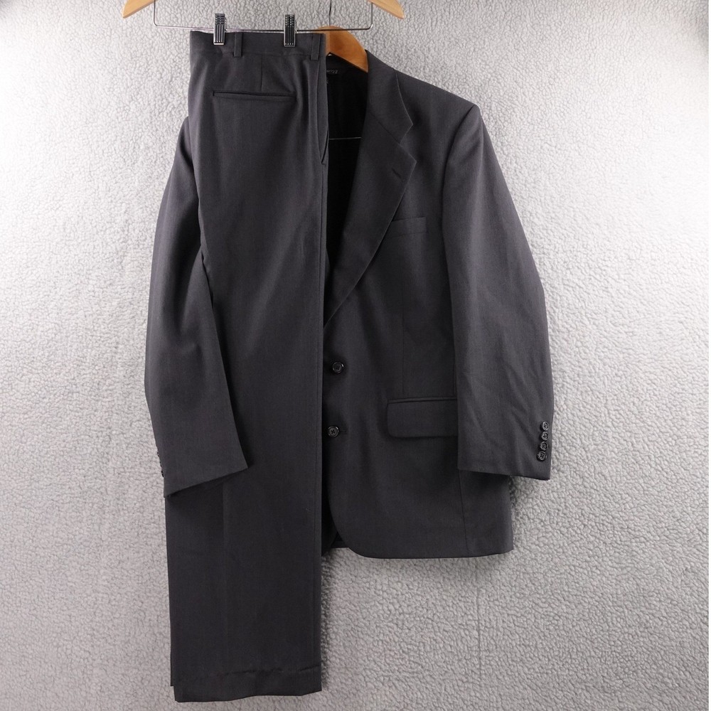 Vintage Burberrys Mens Charcoal Gray Wool Suit Blazer Pants Set Tailored Fit 40R