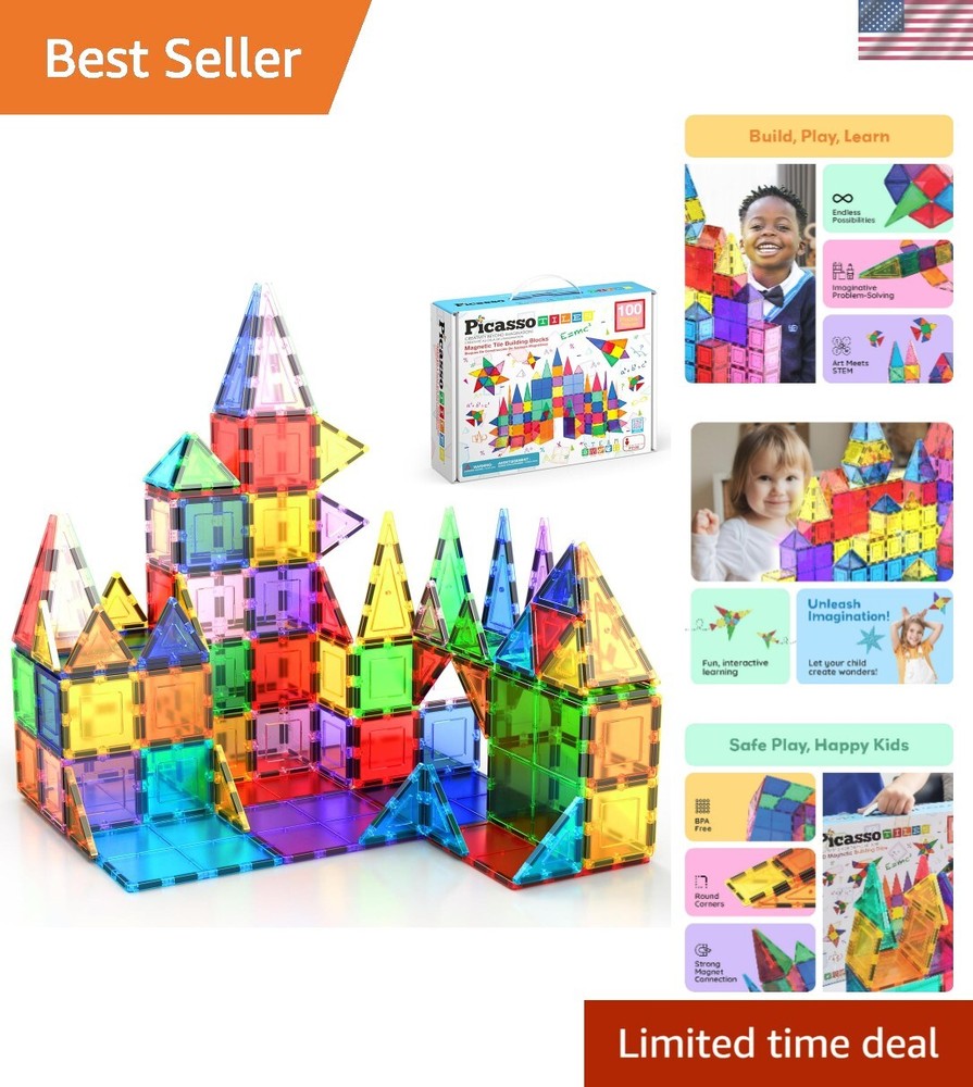 100-Piece Clear Magnetic Building Tiles Set for 3D Construction and Creativity