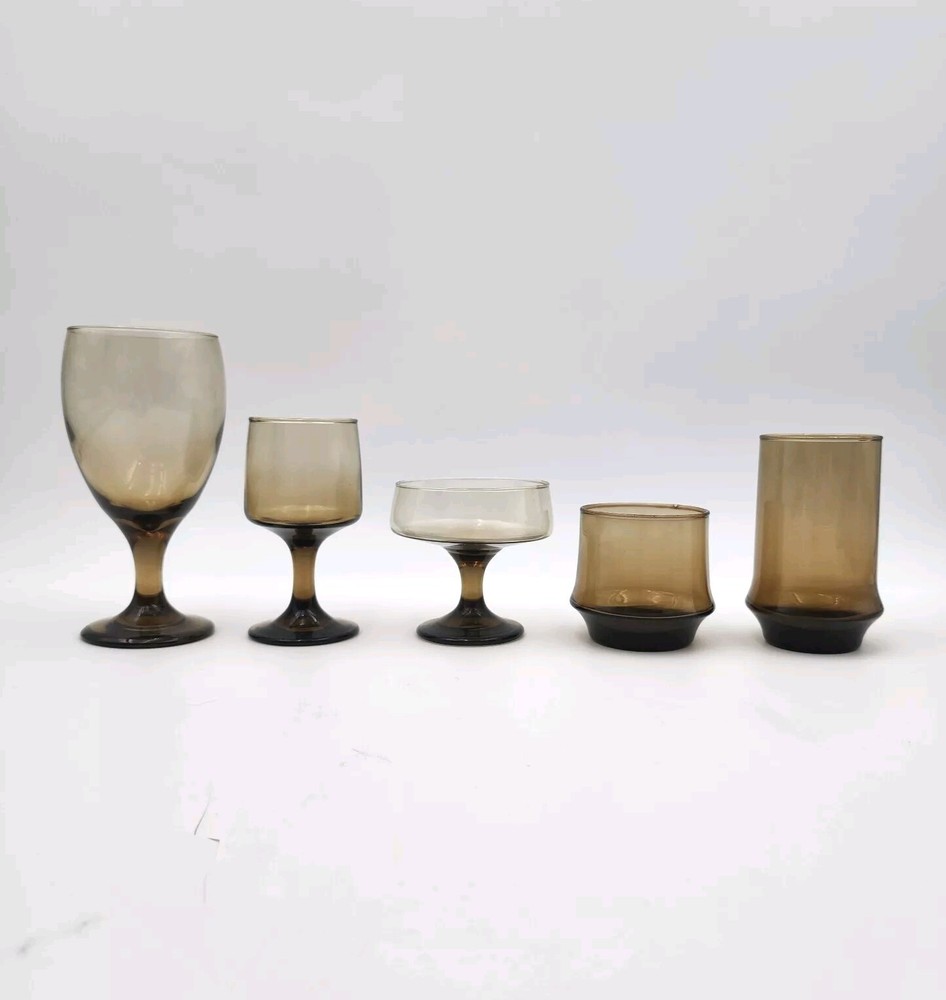 Libbey Glassware Tawny Smoke Brown Vintage Mid-Century Glasses
