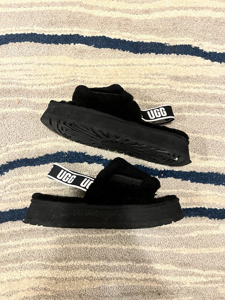 UGG Women's Funkette Platform Slingback Suede Slippers Black 1113474