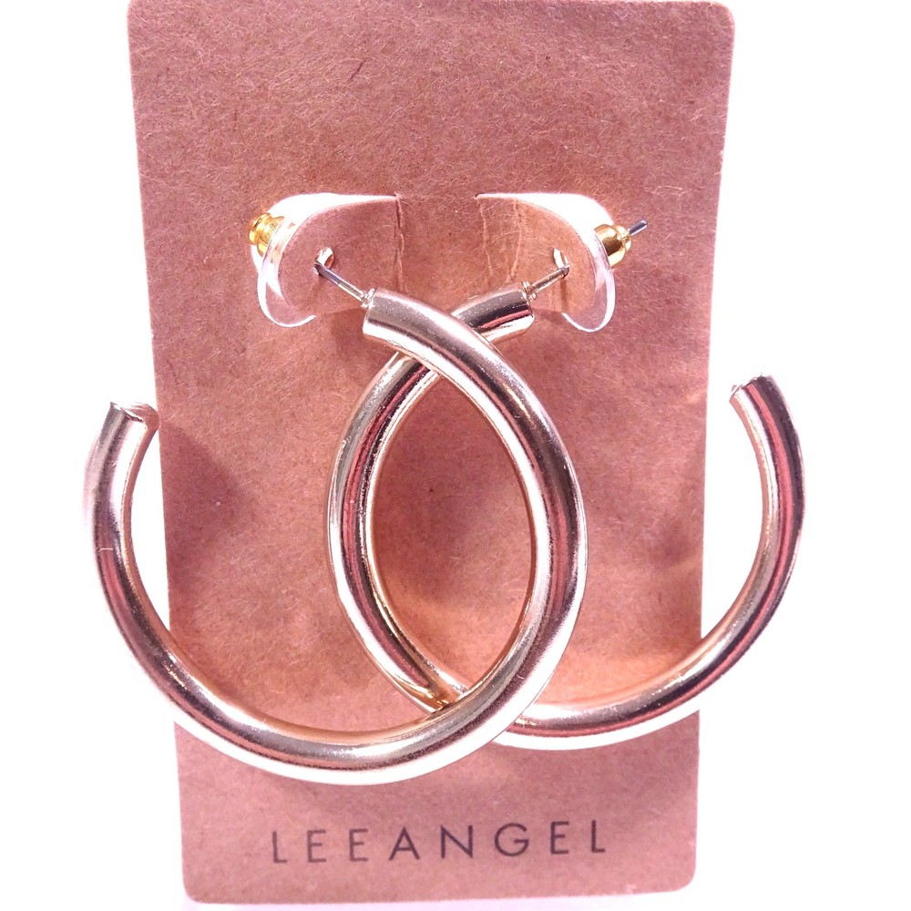 Neiman Marcus Lee Angel Shiny Gold Chunky Tubular Hoop Earrings NWT 98
