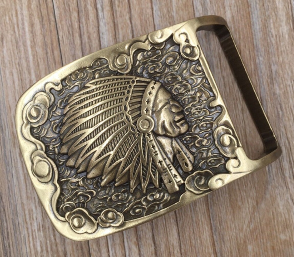 Indian Chief Men's Belt Buckle Cowboy Western Buckle Solid Brass Fit 1.5