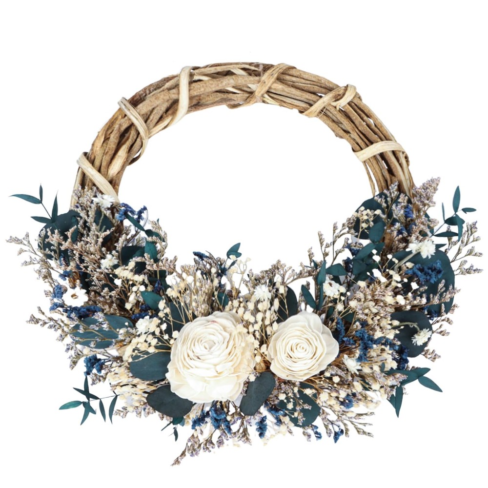 18 Inch Preserved Dried Flower Summer Wreath with Greenery