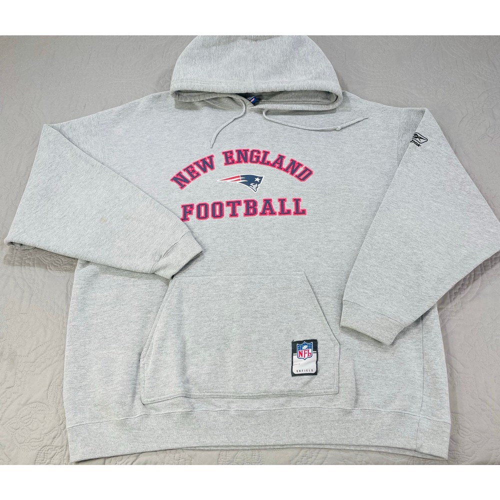 Vintage New England Patriots Sweatshirt Hoodie Reebok Spellout Classic XL Grey