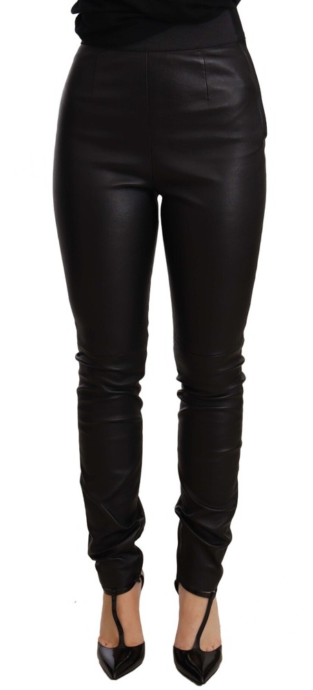 DOLCE & GABBANA Pants Black Leather Elastic Waist Trouser IT40/US6/S RRP $1900