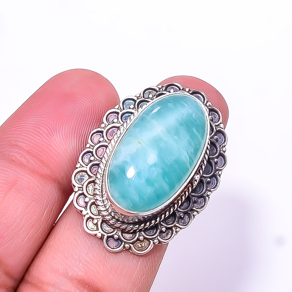 Amazonite - Russia Fine Art Oxidised 925 Sterling Silver Ring S.6.5 R945128937