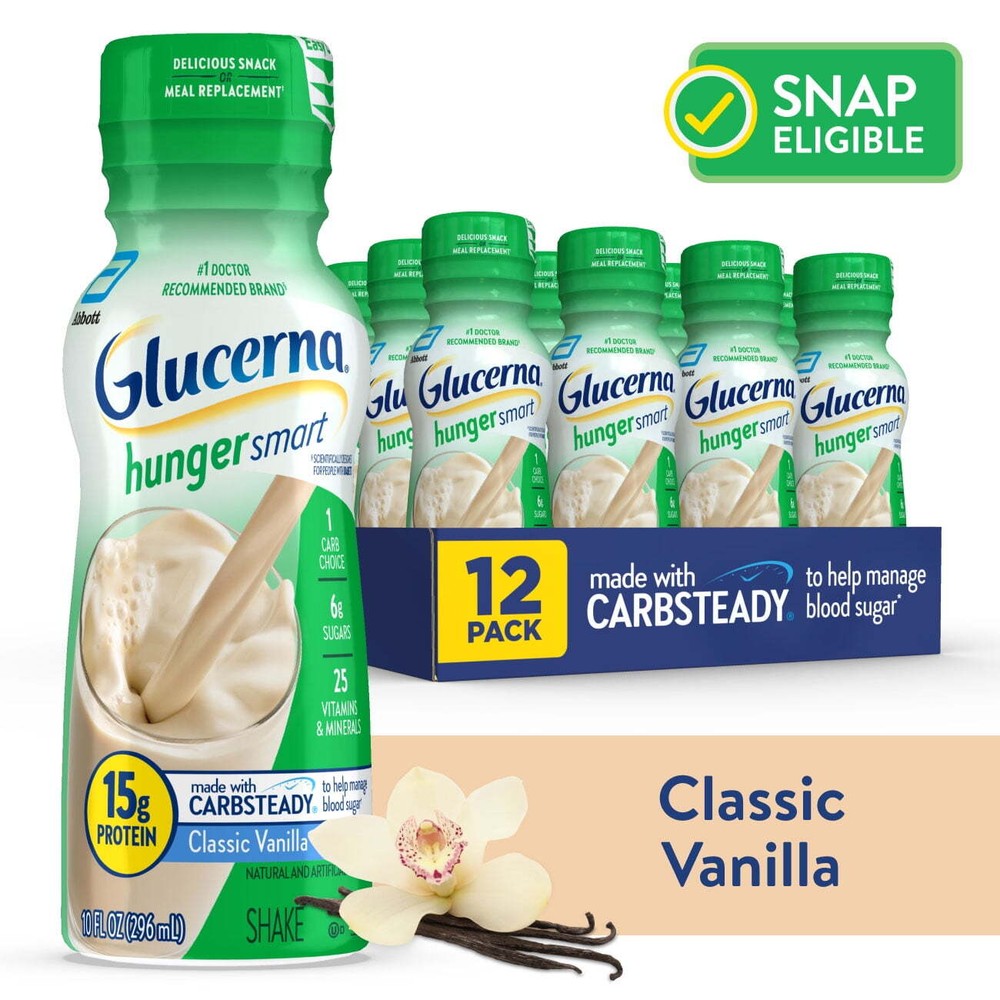 Glucerna Hunger Smart Diabetic Protein Shake, Classic Vanilla, 10 Fl Oz 12 Count