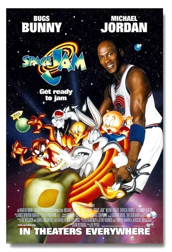 Vintage 1996 Space Jam Movie Poster 27x40in Michael Jordan Original Packaging