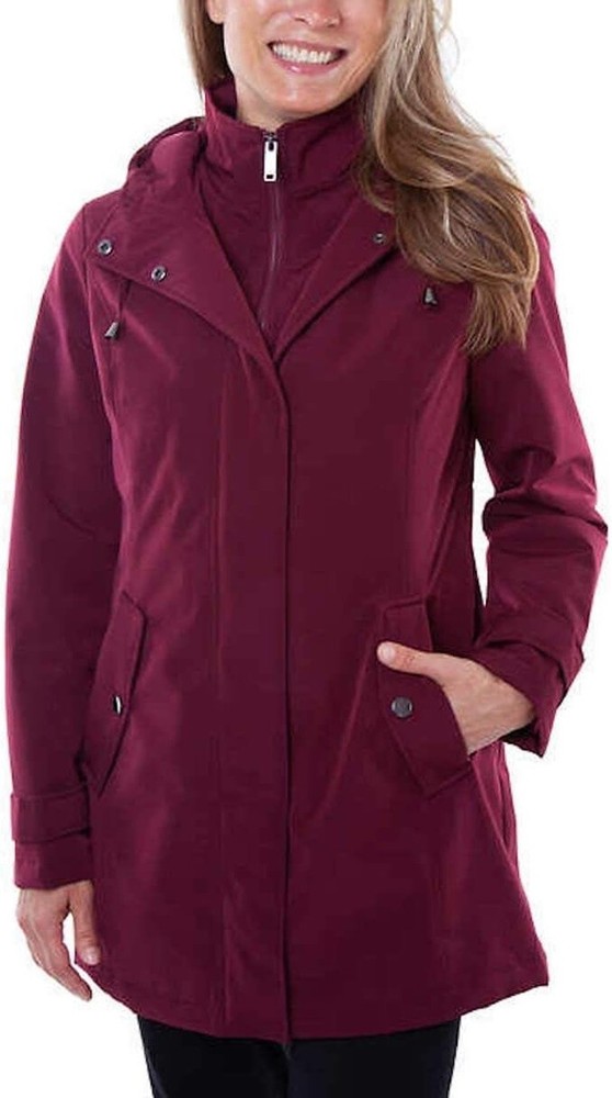 HFX Women's Performance Cozy Pockets All Weather Trench Coat (Zinfandel, SMALL)