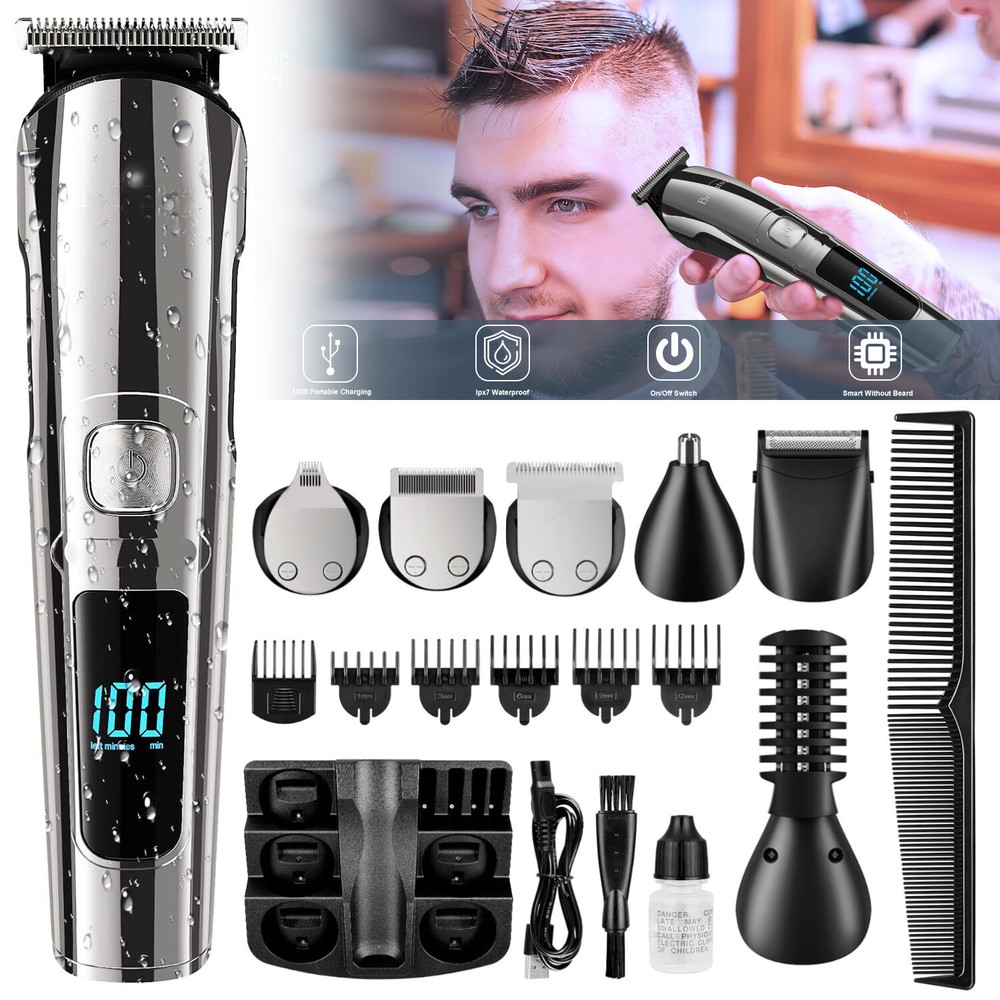 Men Cordless Hair Clippers Professional Beard Trimmer Barber Grooming Kit
