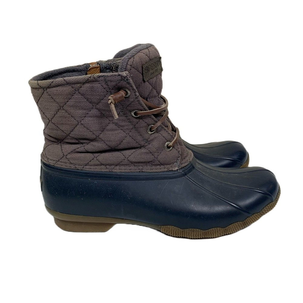 Sperry Womens Quilted Duck Boot in Brown Blue Size 8 Waterproof