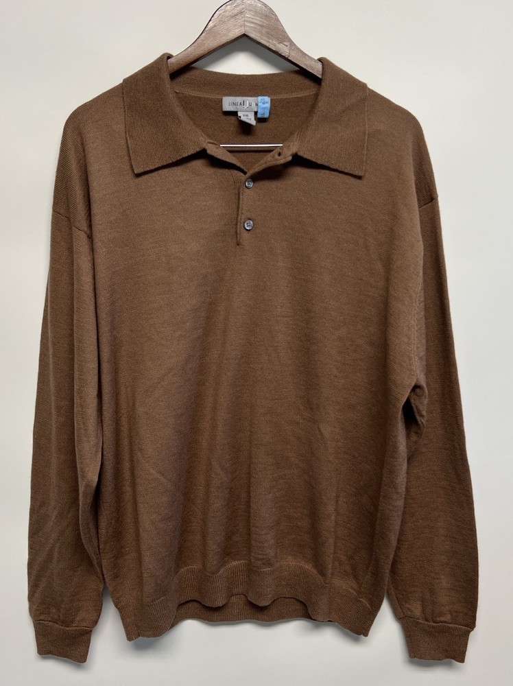 Mens Merino Wool Blend Sweater XXL Mocha Brown Polo Preppy Classic Minimalist