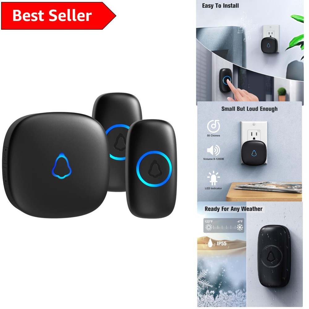 Waterproof Wireless Doorbell with 58 Melodies LED Lights 2-Button System