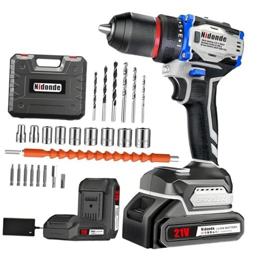 21V Brushless Cordless Drill Set – Max Torque 55Nm, 0-1550RPM Variable Speed,
