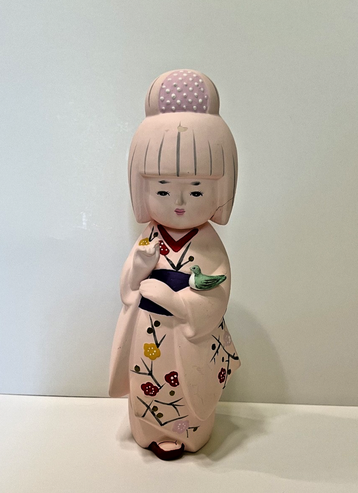 Japanese Hakata Doll Association Figure With Bird