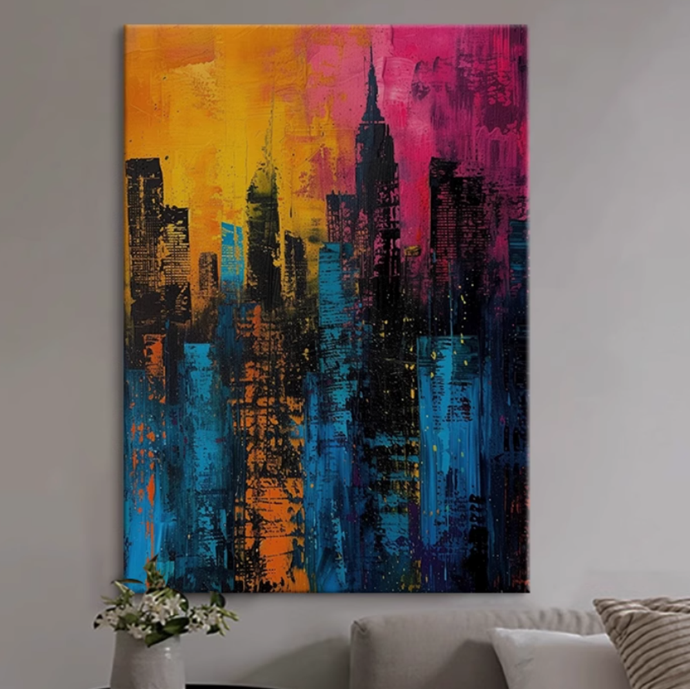 Hand-painted oil painting texture abstract city on canvas 36in Home decor art