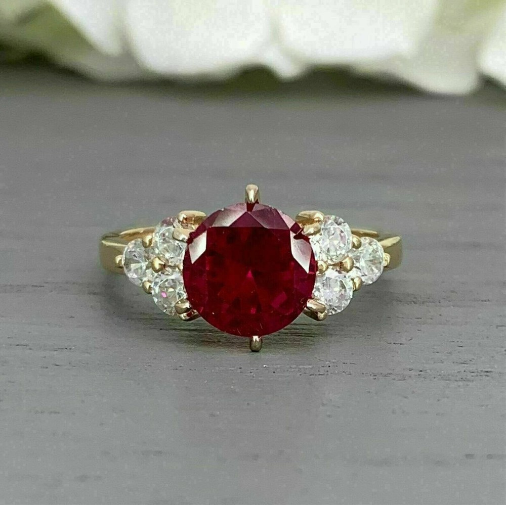2Ct Round Lab Ruby Diamond Wedding Ring in 14K Gold Plated