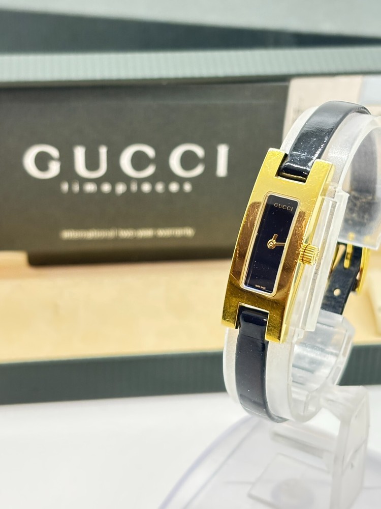 GUCCI 3900L Silver Dial Quartz Gold Black Womens Watch Exc+5 Condition with Box