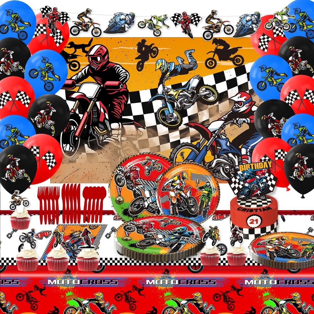 Dirt Bike Party Decorations，Dirt Bike Birthday Decorations For Boys，Motorcycl...